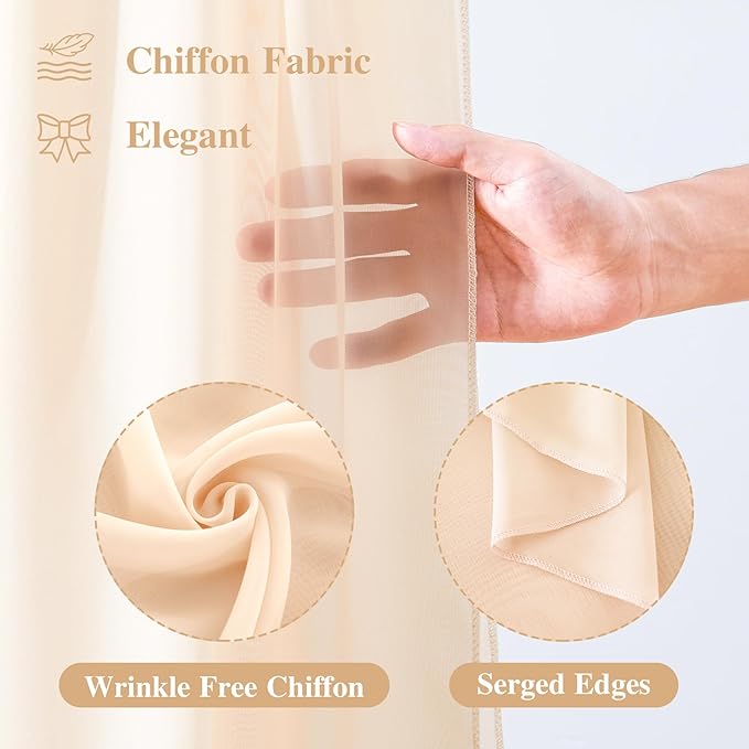 Wedding Arch Draping Fabric, 1 Panel 18FT Champagne Sheer Backdrop Curtain Chiffon Fabric Drapery Voile Scarf Draping Panels for Wedding Archway Ceremony Curtain Valance Party Decoration