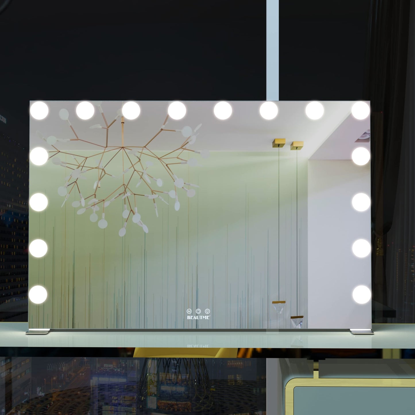 BEAUTME Hollywood Makeup Mirror,Vanity Mirror with Lights, LED Mirrors, Tabletop or Wall-Mounted Mirror with 16 Dimming LED Bulbs, Silver(911×180×616mm)