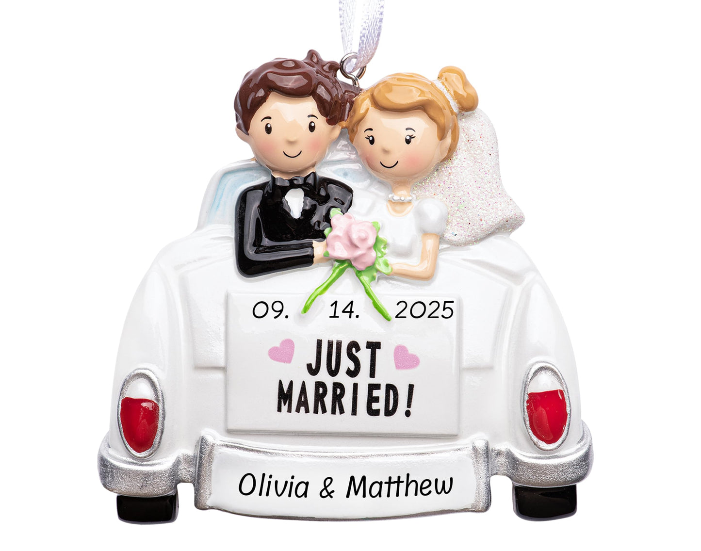 Personalized Just Married Couple in Wedding Car Ornament 2025 | Custom Our 1st Christmas Married Ornament for Xmas Tree | Newlyweds First Year of Marriage Gift