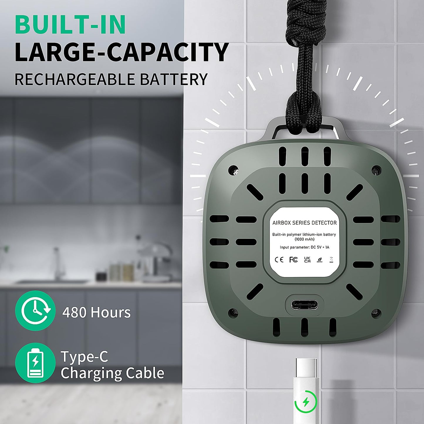 Carbon Monoxide Detectors, 3-in-1 CO Detector Portable Carbon Monoxide Detector with Magnetic Suction, Travel Carbon Monoxide Detector with Temp and humi Sensor, Rechargeable Battery for 480H Standby