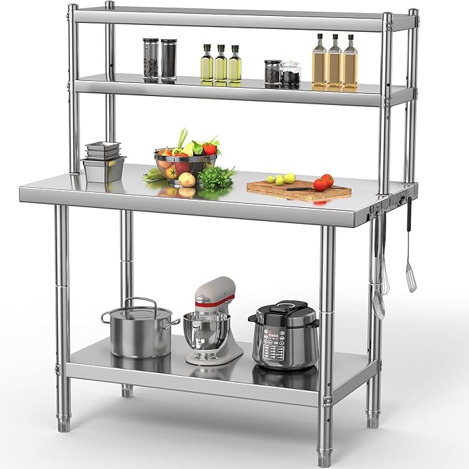 YITAHOME NSF Stainless Steel Table with Overshelves, 30" X 24" Work Table with 30" X 12" Shelf, Metal Table Prep Table for Home Kitchen Restaurant Garage Warehouse