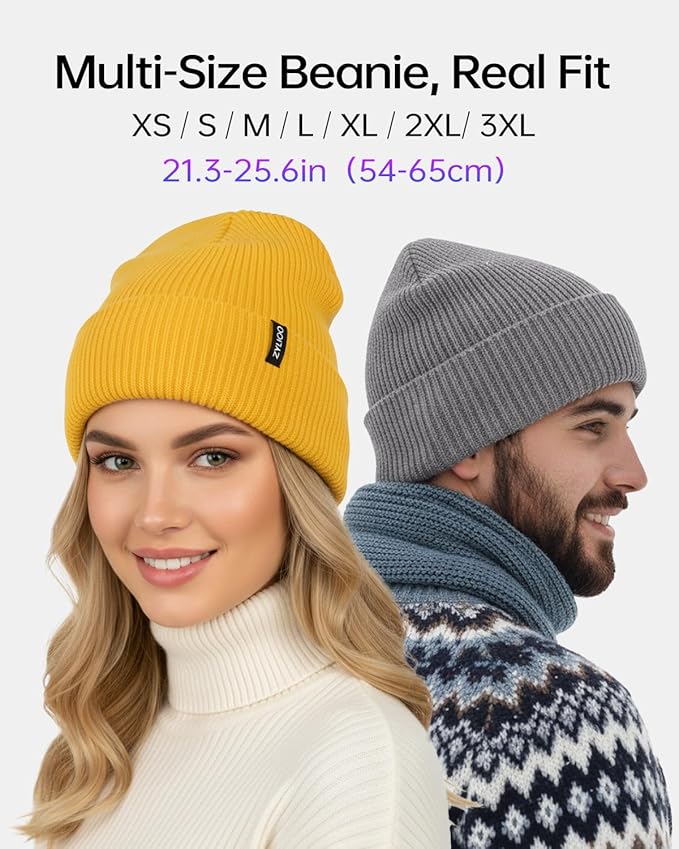 Zylioo Oversize Beanie Hats, XXL Big Size Ribbed Knit Cuffed Winter Hat for Cold Weather, Warm Skull Watch Cap