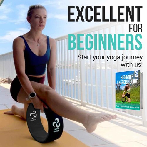 Extra Wide Yoga Wheel + Mini Wheel + Stretching Strap - Exercise guide included. Home Yoga kit for beginners. Improve posture, better mobility. Relieve Back Pain. Extra Large Jumbo Wheel. Baby Wheel