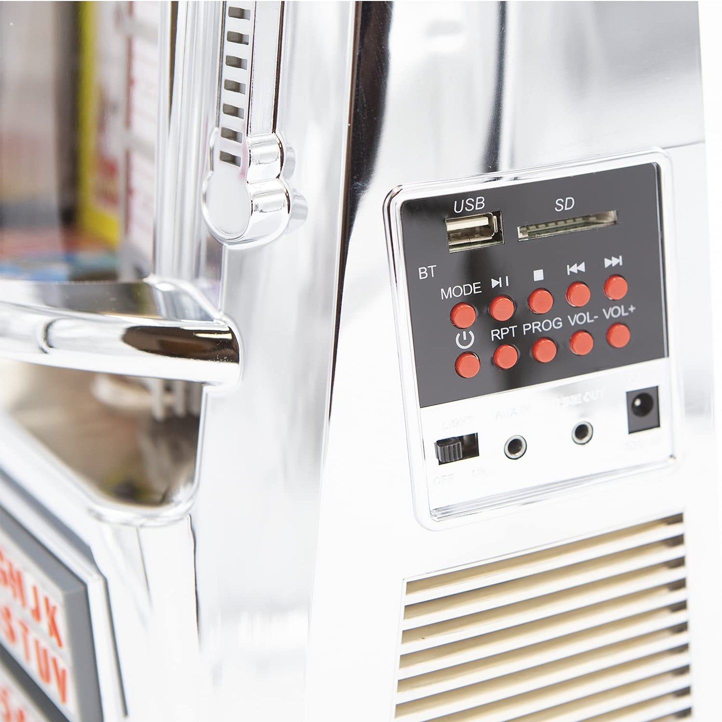 arkrocket Wall-O-Matic Jukebox Bluetooth Speaker FM Radio Retro Tabletop - Full Size 1:1, Silver Chrome, Model AR-WB01