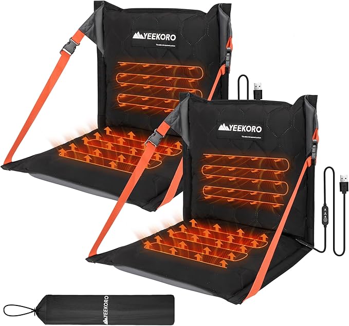 YEEKORO Inflatable Heated Stadium Seats, Portable Bleacher Seat with Back Support, Foldable and Lightweight Stadium Chair for Sporting Events Camping Games Sports, Seat Cushion with 3 Levels of Heat