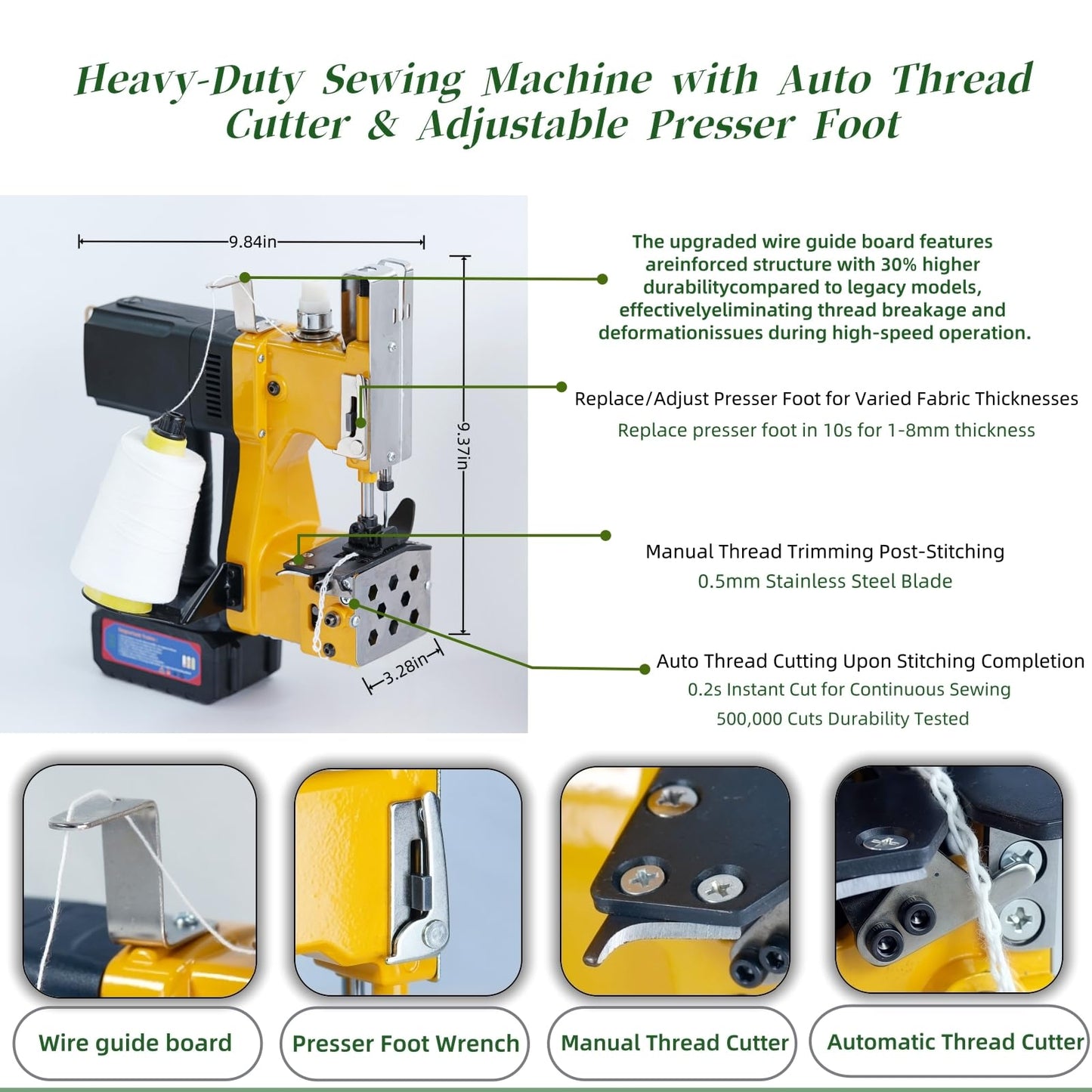 Cordless Bag Sewing Machine |PortableIndustrial Bag Closer |2-Second Fast Sealingfor Woven PP/Canvas/Jute Bags |Factory &Farm Bag Stitcher (Yellow, Lithium Battery-36VDC)