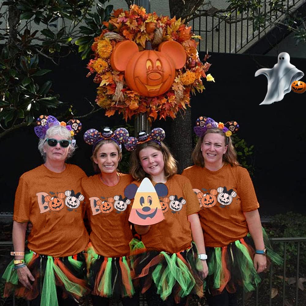 Halloween Shirts for Women Funny Boo Halloween T Shirts Cute Bat Pumpkin Shirt Burnt Orange S