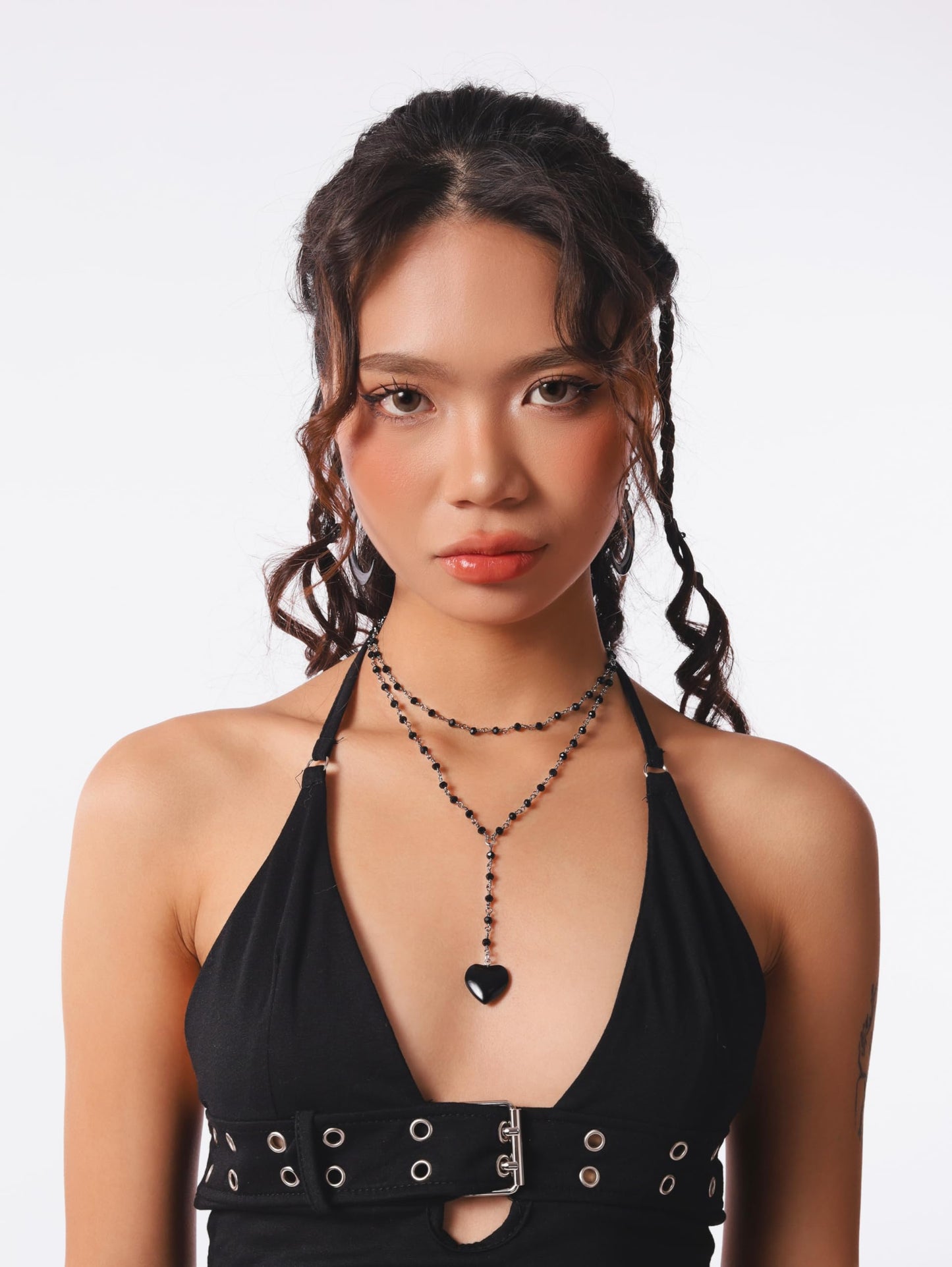 Sacina Layered Black Bead Heart Choker, Heart Necklace, Gothic Emo Grunge Necklace, Goth Jewelry, Valentine Christmas Gift for Women