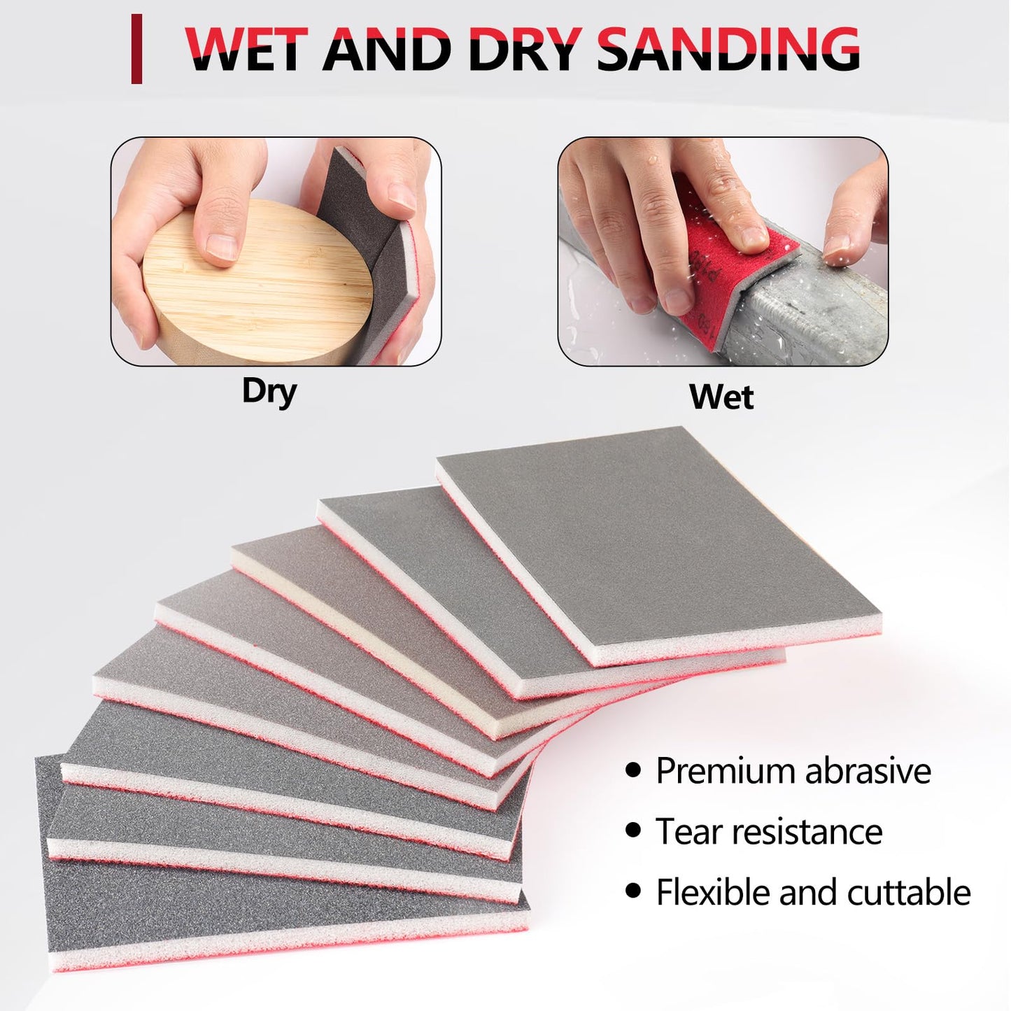 32PCS Sanding Sponge Kit, 180-3000 Grit Hook & Loop Wet Dry Sanding Sponges for Wood, Metal, Auto Body - Foam Sanding Pads for Furniture, Crafts, Drywall, and Model Polishing