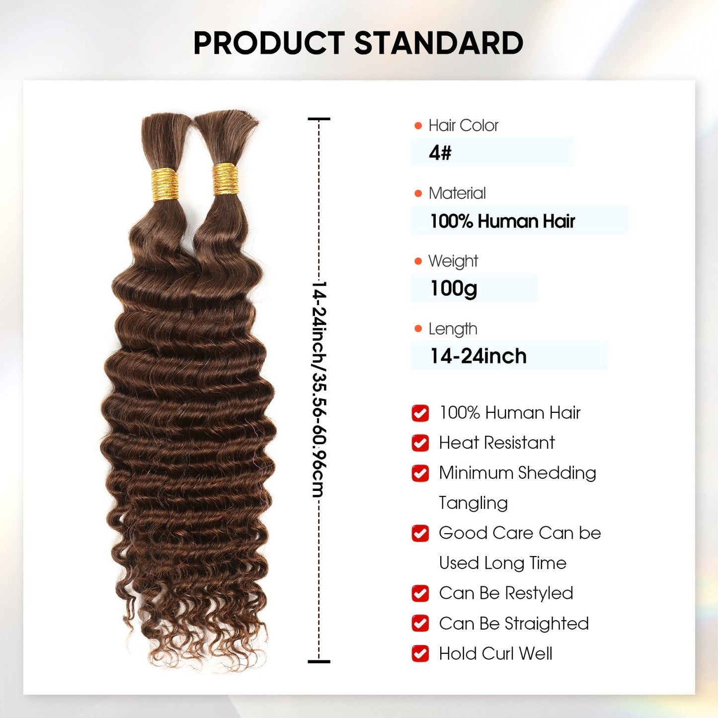 Human Braiding Hair 18 Inch 100g Chocolate Brown Deep Wave Bulk Human Hair for Braiding No Weft Curly Bundles Hair Extensions fo