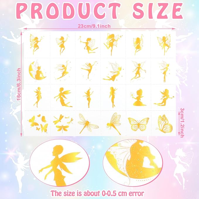 Landhoow 240 Pcs Fairy Foil Tattoos Temporary for Kids Glitter Face Tattoos Cool Body Sticker Costume Accessory for Adults Boys Girls Party Favor
