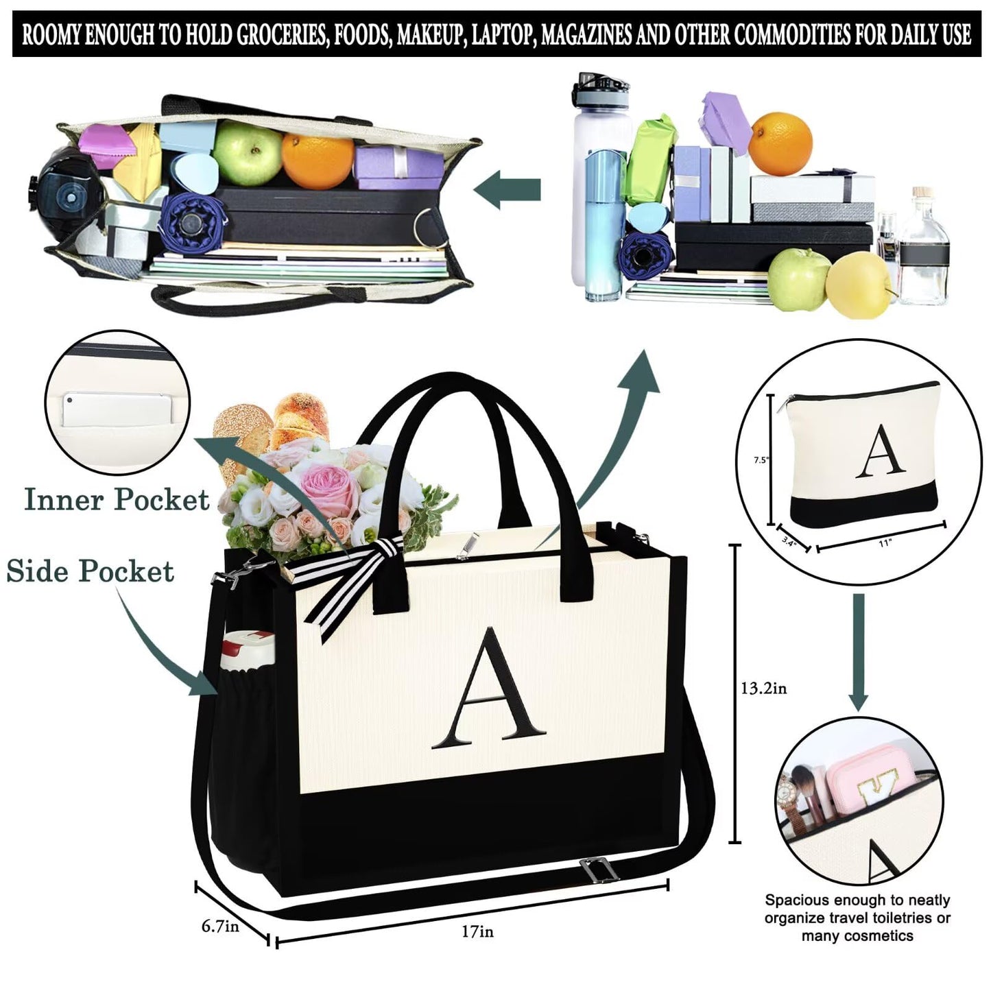YOOLIFE Personalized Birthday & Mothers Day Gifts For Mom Friends Female Teacher Graduation Bridal Shower Bridesmaids Proposal Gifts Travel Beach Initial Tote Bag for Women J