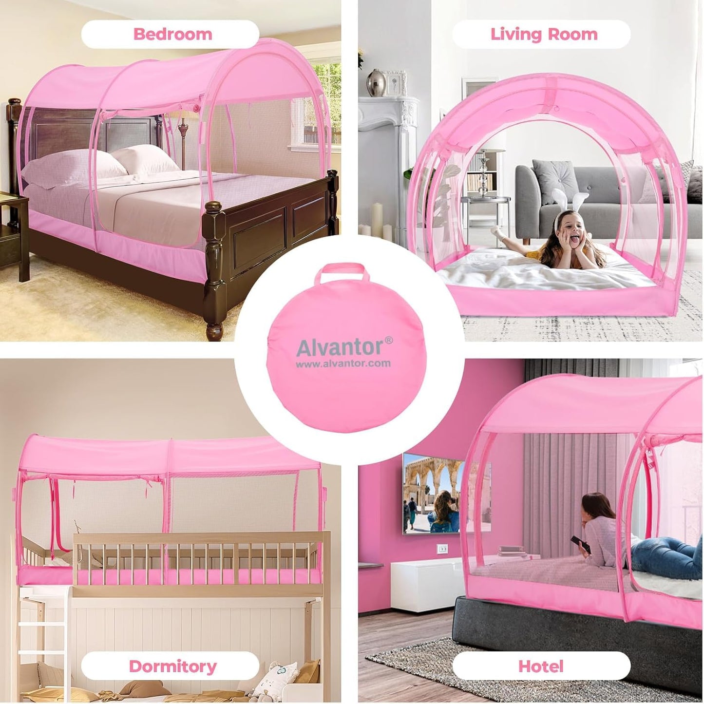 Alvantor Full Size Canopy Bed Mesh Full Bed Tent Mosquito Net for Bed Pop Up Ten Bed Privacy Tent Slumberpod Blackout Indoor Tent for Bed Sleeping Tents (Mattress Not Included)