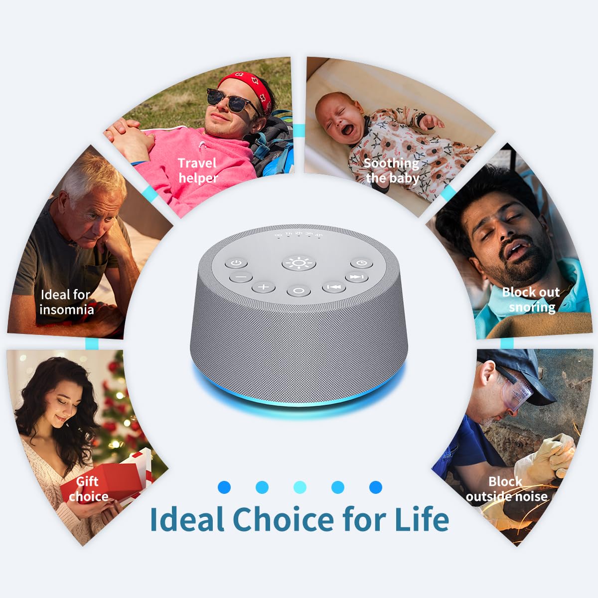 SoundLegend Sleep White Noise Sound Machines 32-Level Volume 30 Sounds 12 Colors Light 5 Timers Adjustable Light Brightness Compact for Everyone Travel Gift Memory Function