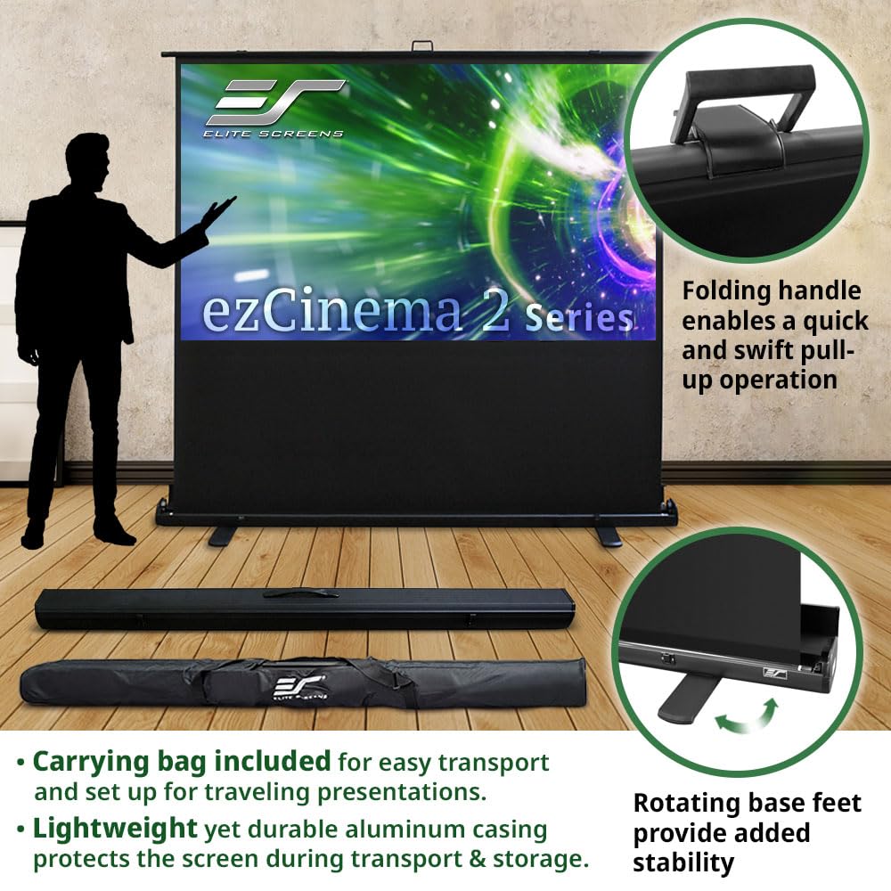 Elite Screens ezCinema 2 Projector Screen, Aluminum, Black | 84-inch 16:9, Manual Floor Pull Up Scissor Backed Portable Home Office Classroom Front Projection + Carrying Bag |2-Year Warranty, F84XWH2