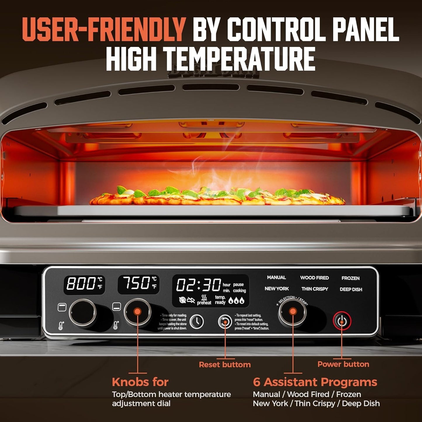 BIG HORN 14-Inch Indoor Pizza Oven, 850°F High-Heat Electric Countertop Pizza Oven for Restaurant-Style Artisan Pizza with Pizza Stone and Pizza Peel, PID Precision Temperature Control