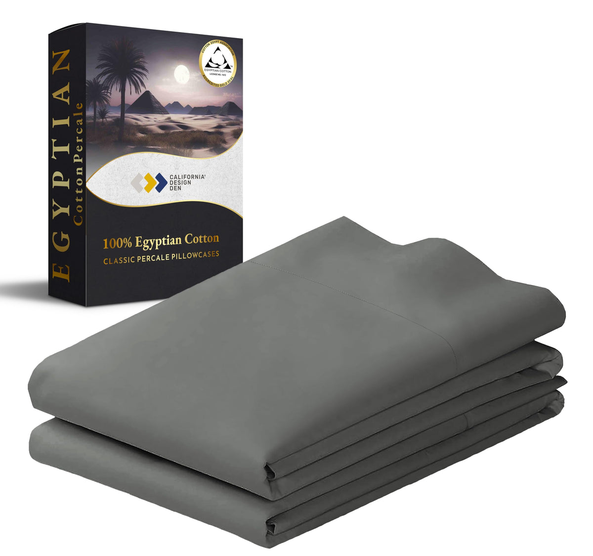 California Design Den Luxury 100% Egyptian Cotton King Pillow Cases Set of 2 - Crisp Percale, Soft & Breathable King Pillowcases Cotton Set - Grey