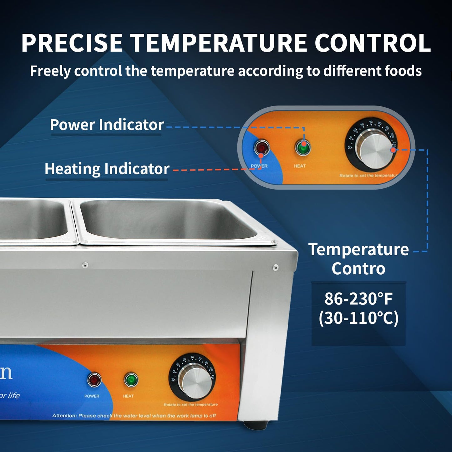 Treshin 2 Pan Commercial Food Warmer 21 Qt Capacity 1200W Stainless Steel Electrical Bain Marie Buffet Food Warmer Steam Table with Temperature Control & Lid for Home, Party, Catering, Restaurants