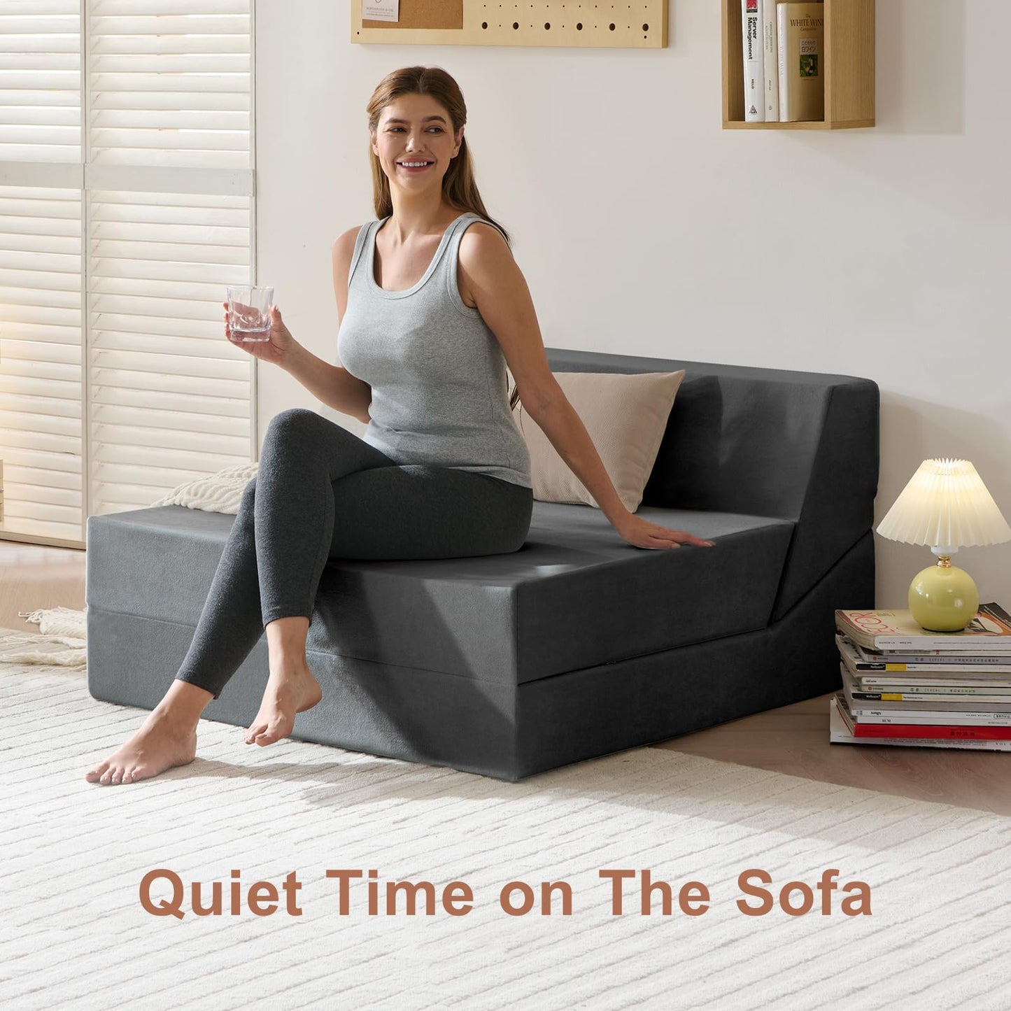 Rilelola Folding Sofa Bed, Sleeper Chair and Futon Couch, Convertible Sofa Bed, Floor Sofa for Living Room/Guest Room/Dorm/Home Office, Twin Size, Dark Gray