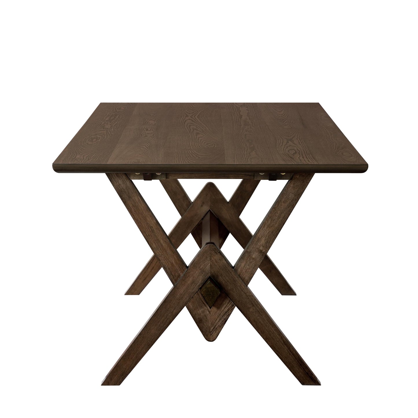 Merax Farmhouse Dining Table for 6, 63 Inch Rectangular Wooden Kitchen Table with Double V Base, Rustic Dining Table with Engineered Wood Top and Solid Wood Legs, Walnut