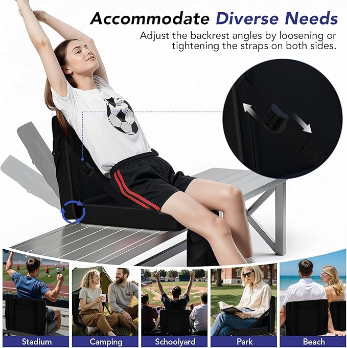 janiry Stadium Seats with Back Support 2PACKS Adjustable Bleacher Chairs with Back and Cushion Bleacher Seat with Cup Holder, Carry Handle & Shoulder Strap for Outdoor Sports Events, Picnics, Beaches
