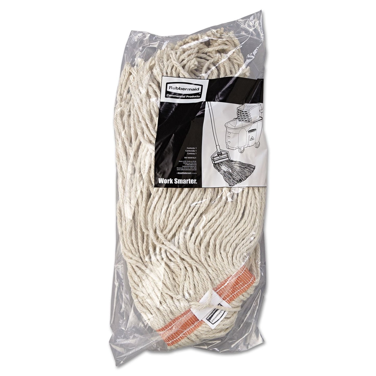 Rubbermaid F11612 Premium Cut-End Cotton Wet Mop Head 16oz White 1" Orange Band 12/Carton