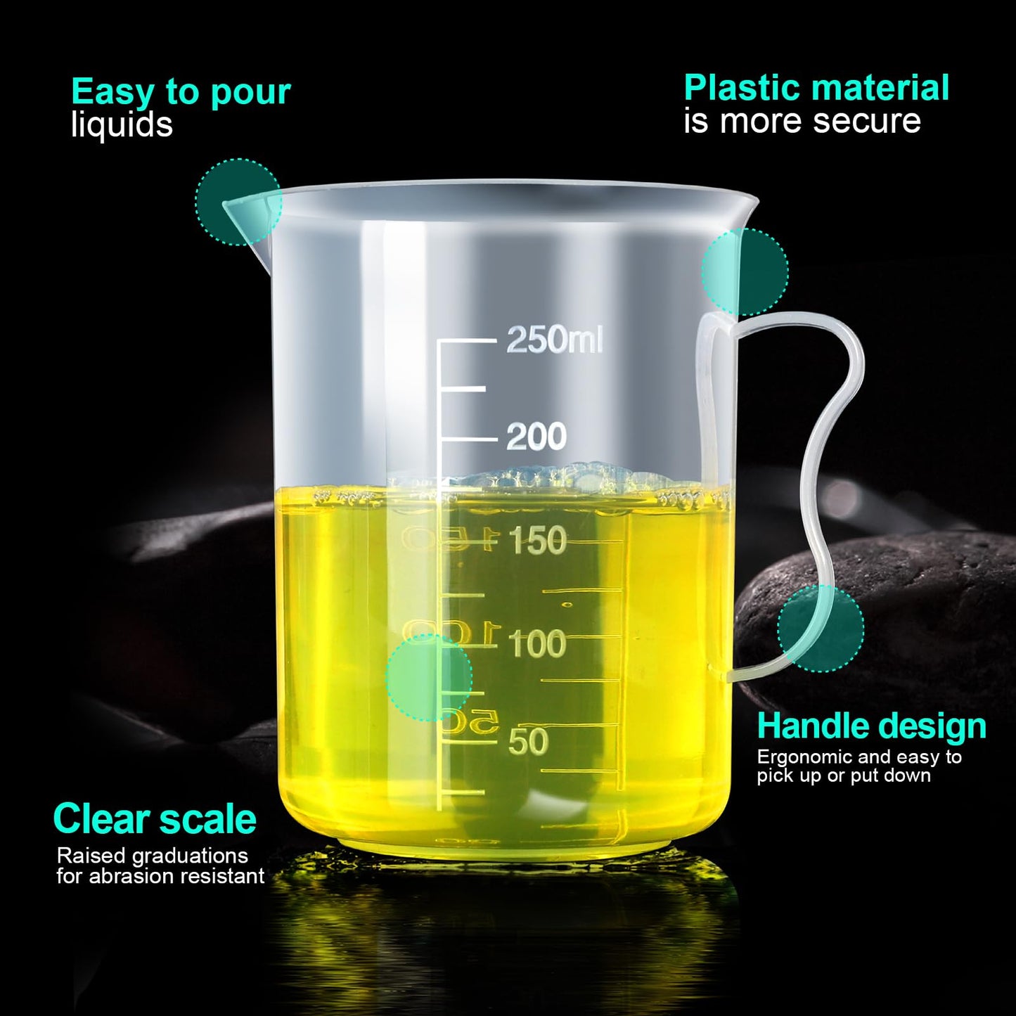 Teenitor Graduated Cylinder Plastic Beaker, 5pcs Plastic Graduated Cylinder 10ml 25ml 50ml 100ml 250ml and 5pcs Plastic Beakers 50ml 100ml 250ml 500ml1000ml Clear 10pcs