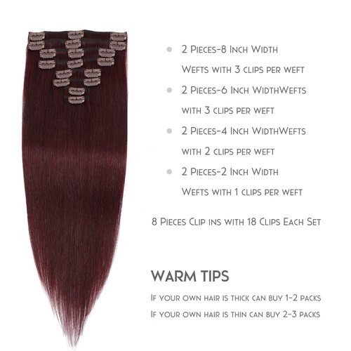 Clip in Hair Extensions Real Human Hair, Clip in 100% Brazilian Remy Human Hair Extension for Women, Double Weft 8pcs Per Set with 18 Clips