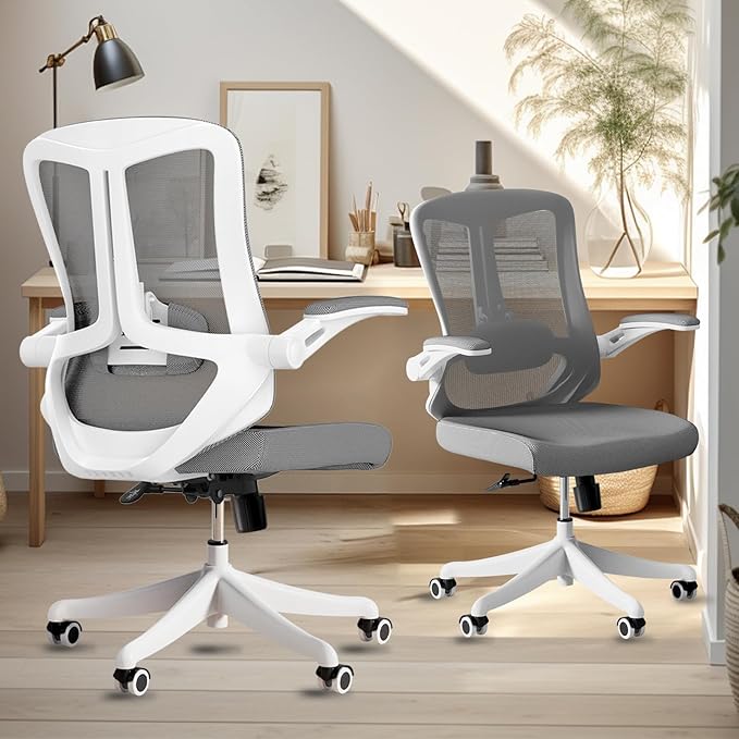 Office Chair, Ergonomic Comfort Home Desk Chair, Mid Back Gaming Chair with Wheels, Adjustable Height, Lumbar Support, Flip-up Armrest with 350LBS Capacity