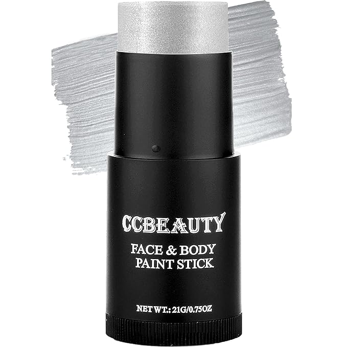 CCbeauty Silver Face Paint Stick, Metallic Face Painting Kit, Full Coverage SFX Makeup Foundation, Professional Non-Toxic Body Paint for Halloween Costume Party, For Robot, Astronaut Makeup
