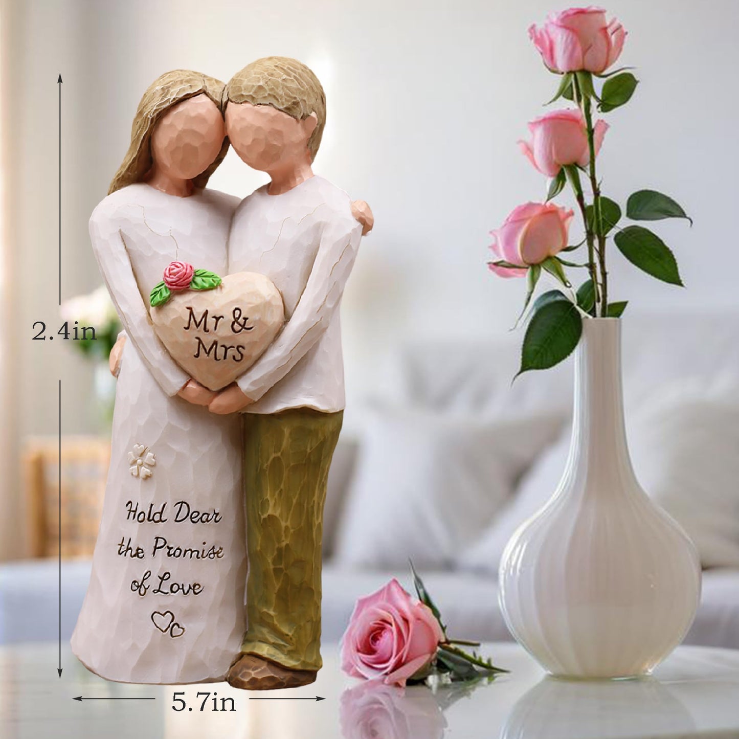 AUMELO Anniversary Wedding Gifts for Women Men Couple, Gifts for Her Him, Birthday Gift for Girlfriend Boyfriend Wife, Hand-Painted Resin Mr & Mrs Figurine for Christmas Valentines Day (Pink)