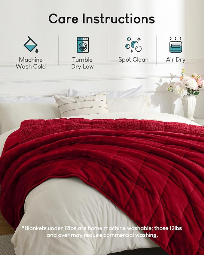 Cottonblue Sherpa Weighted Blanket for Adults 20 lbs Queen Twin Size 60x80 inches, Fuzzy Fleece Weighted Throw Blankets Cozy for Sleeping, Calming and Relax, Soft Heavy Blankets for Bed Sofa, Burgundy