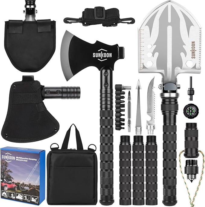 Sunkoon Survival Shovel Survival Axe, Camping Folding Shovels Hatchet with 19.2-37.8inch Lengthened Handle Enlarged Shovel...