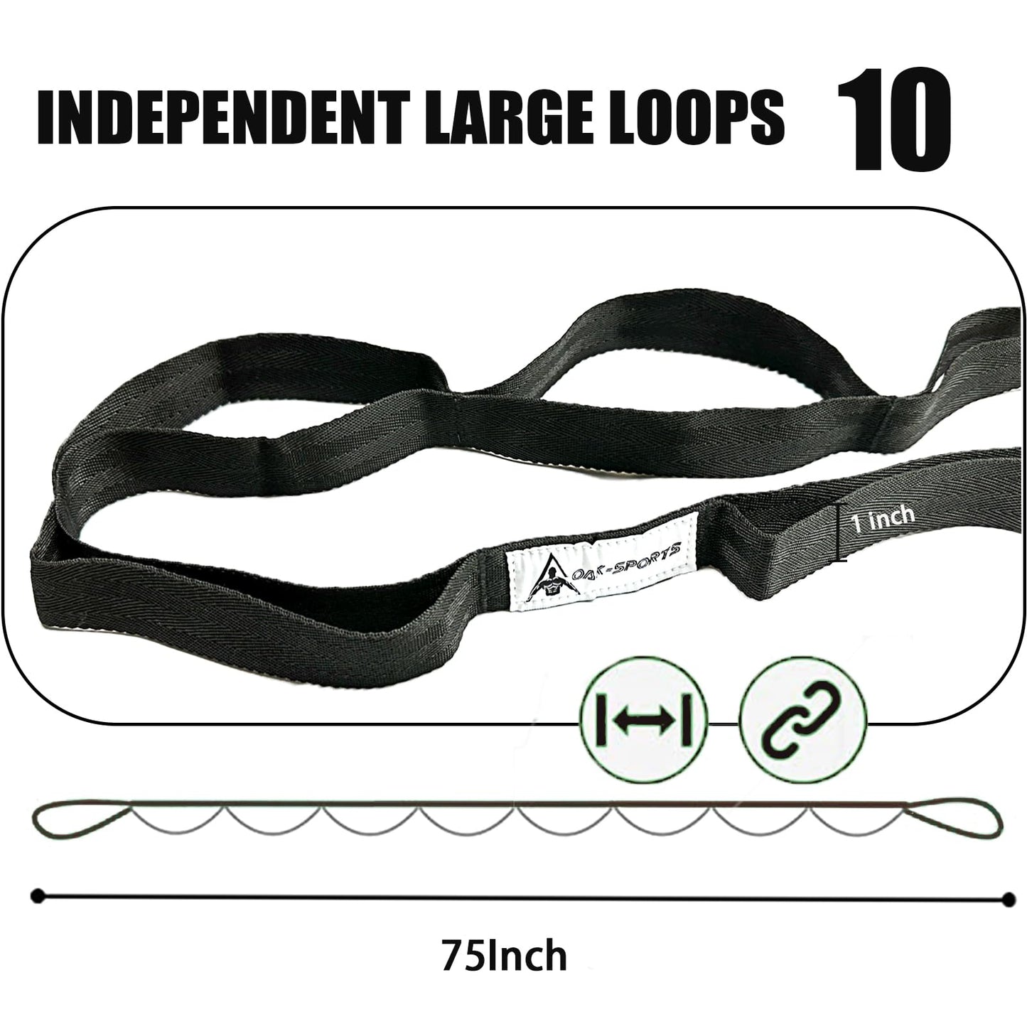 Stretching Strap Yoga Strap with Loops, Stretch Straps for Physical Therapy, Non-Elastic Exercise Strap for Pilates, Dance and Gymnastics with Workout Guide (Black+Black)