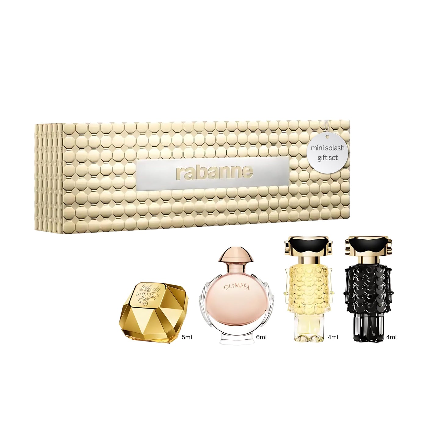 paco rabanne Feminine Miniature for Women - 4 Pc EDP Spray Mini Gift Set - 0.17oz Lady Million, 0.2oz Olympea,0.13oz Fame, 0.13oz Fame Parfum Spray
