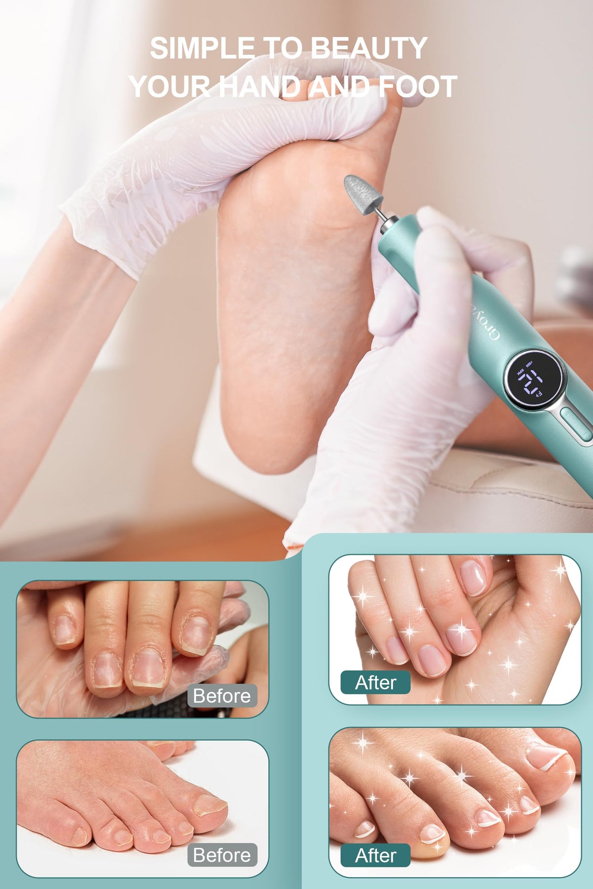 Cordless Electric Nail Drill Machine Professional for Acrylic Gel Nails, E-File for Manicure and Pedicure for Foot Portable Mani