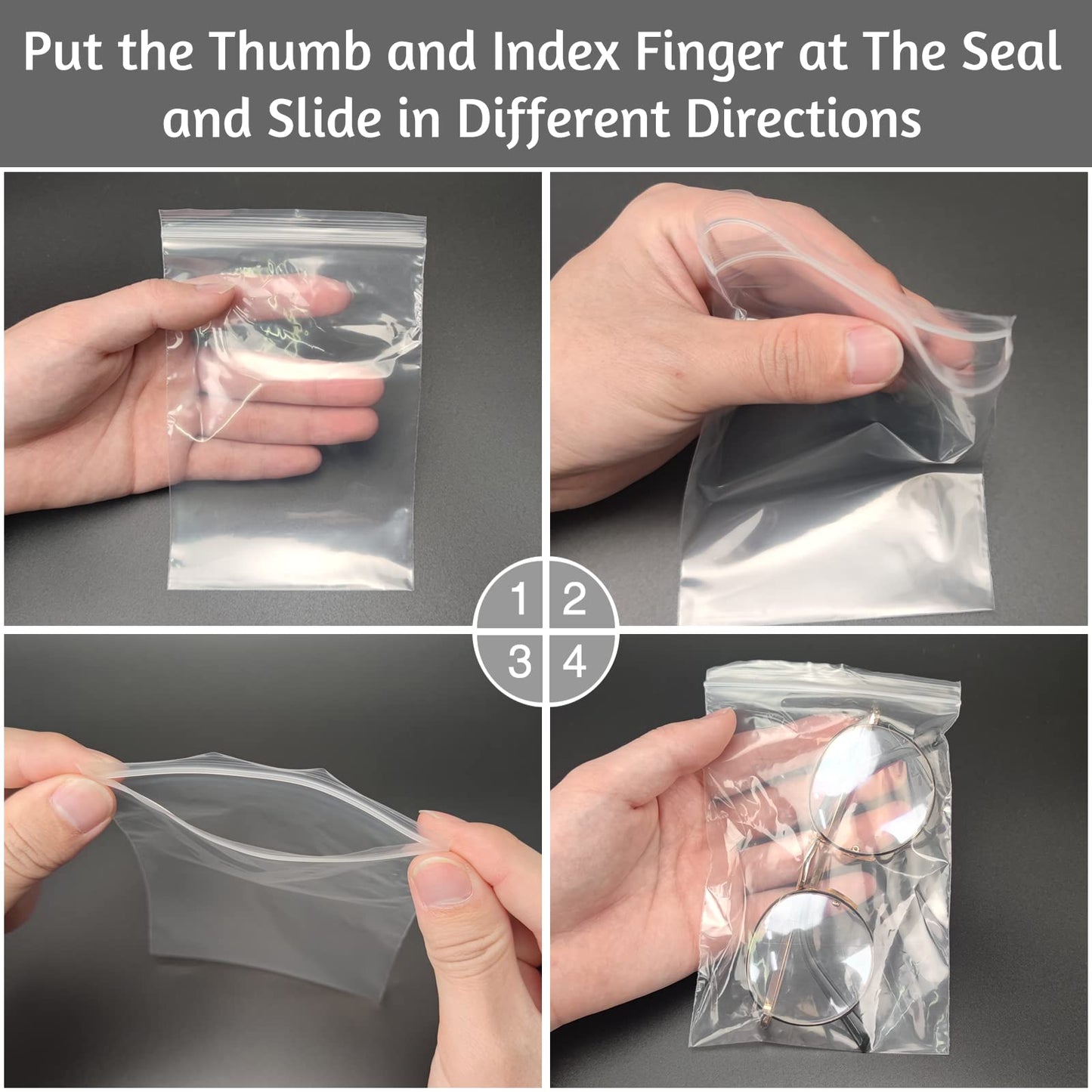 Aubeco Plastic Bags, 200pcs 4 x 6 inch 2 mil Thick, Zip Bags, Clear Jewelry Bag, Baggies with Resealable Zip Bag for Small BusinessDaily Vitamin, Jewelry, Candy