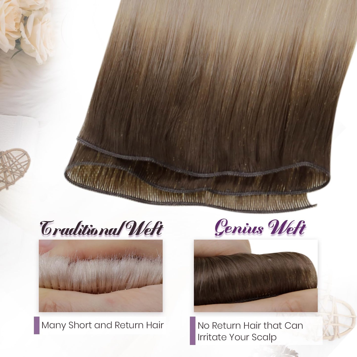 LaaVoo Genius Weft Hair Extensions Human Hair Brown Sew in Hair Extensions Real Human Hair Hand Tied Weft Hair Extensions Human