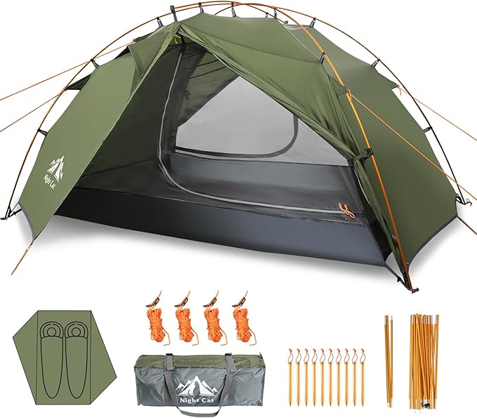 Night Cat Backpacking Tents 2 Persons Fast Setup Hiking Camp Tent with Foldable Pole Double Layers Two Doors Waterproof Li...