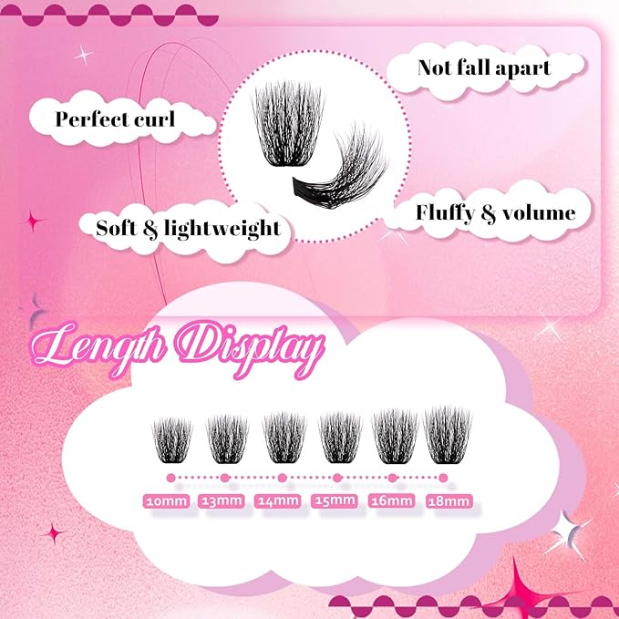 FADLASH Lash Extension Kit 80D Lash Clusters D Curl DIY Eyelash Extension Kit with Lash Bond and Seal Lash Applicator 3D Effect Lash Cluster Kit fluffy (80D Kit, Mix 10-18mm)