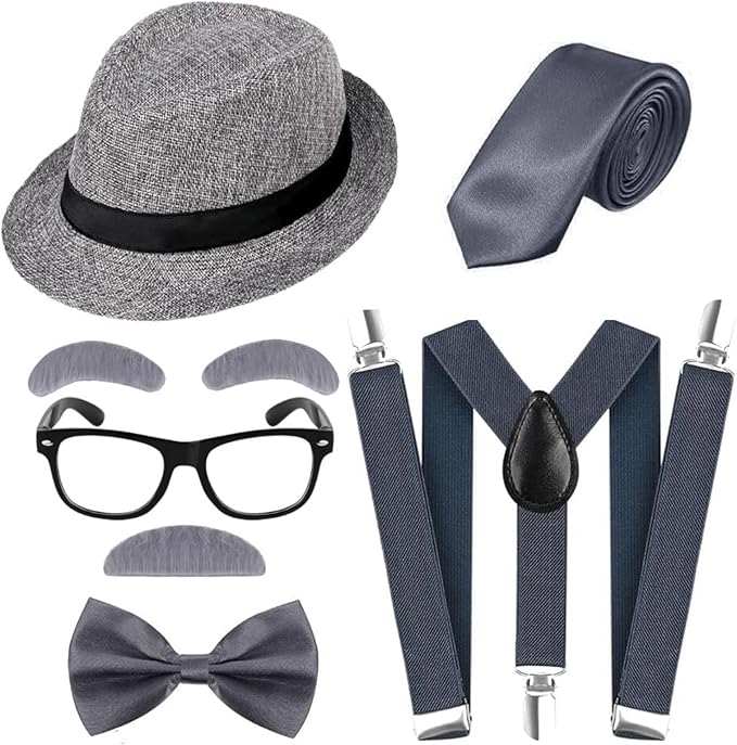Yanbuny 6 Pcs 100 Days of School Costume for Boys Old Man Costume for Kids Grandpa Dress Up
