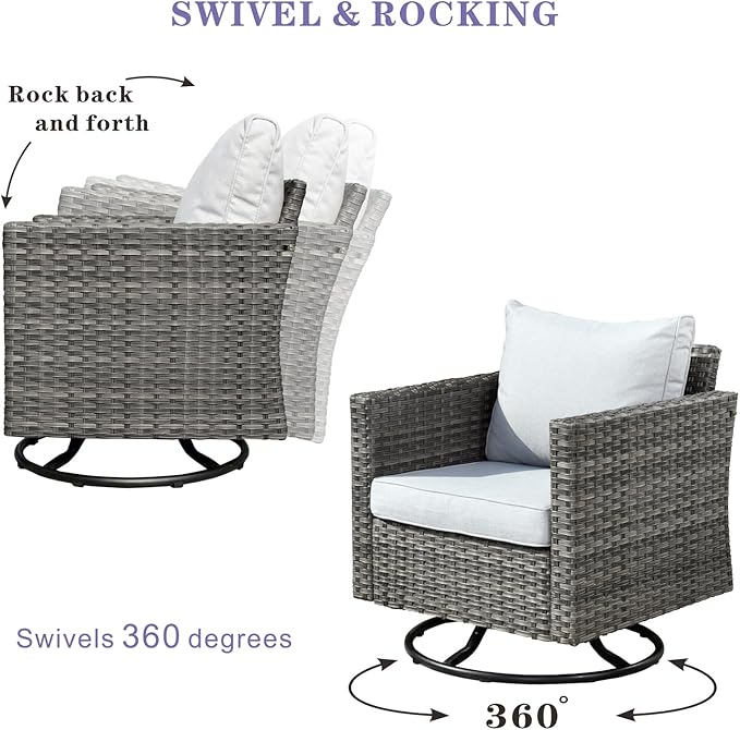 HOOOWOOO 10 Piece Patio Sectional Furniture Set with Swivel Rocking Chairs,Modern Wicker Outdoor Conversation Sofa Sets,Weather Resistant Modular L Shaped Outside Couch Set(Light Grey)