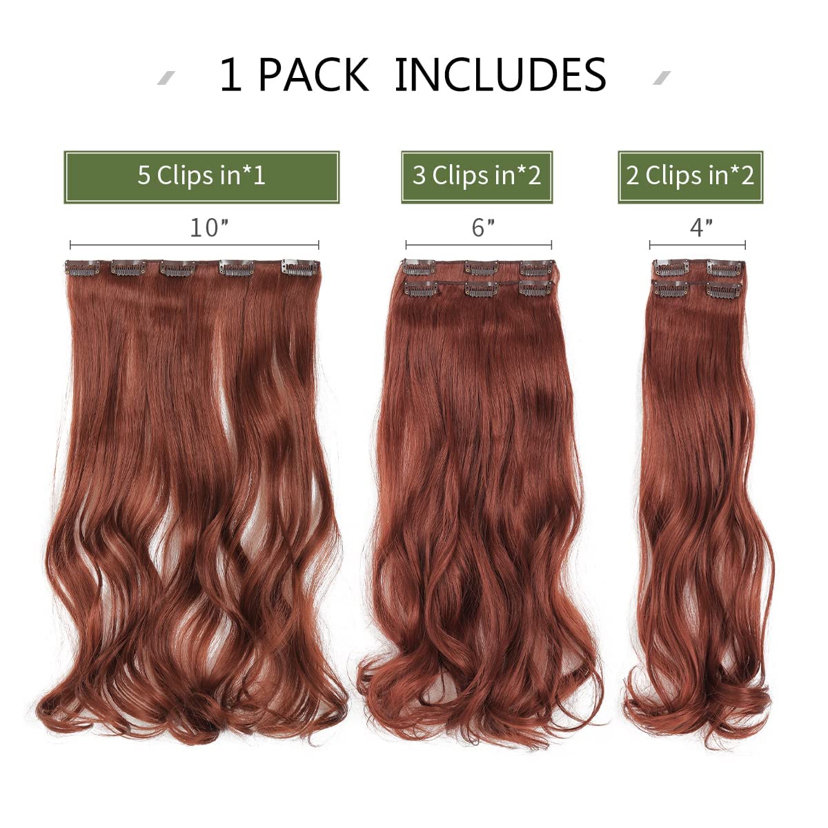HSPJHTM Hair for Extensions Wave Auburn Hair Extension Clip on Hair Extentions for Women Halloween 18  Synthetic 5PCS Long Wavy