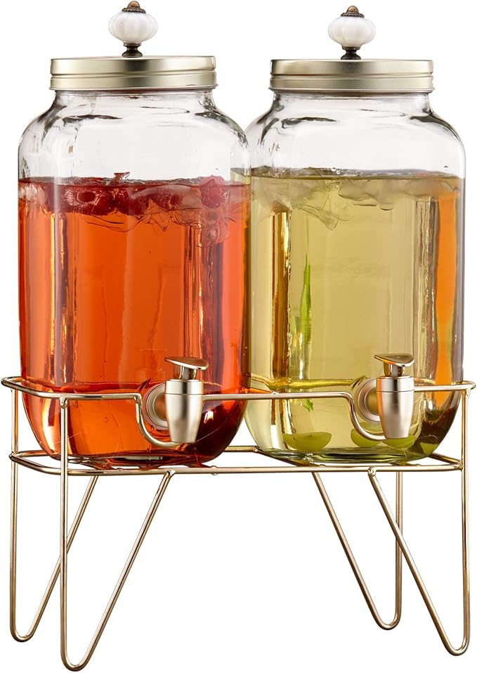 Style Setter Julian Beverage Dispenser High Quality Cold Drink Dispenser w/ 0.8 Gallon Capacity Each Glass Jug, Leak-Proof...