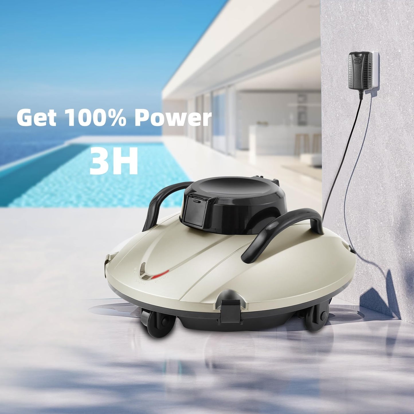 Cordless Robotic Pool Cleaner, Automatic Pool Vacuum for Above Ground Pools，Self-Parking