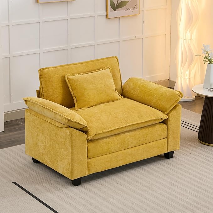 Oprisen Modular Sectional Sofa, Comfy Cloud Couch, Chenille Sofa Sleeper with Deep Seat and Throw Pillows for Living Room (Yellow, 53" - Single Seat)