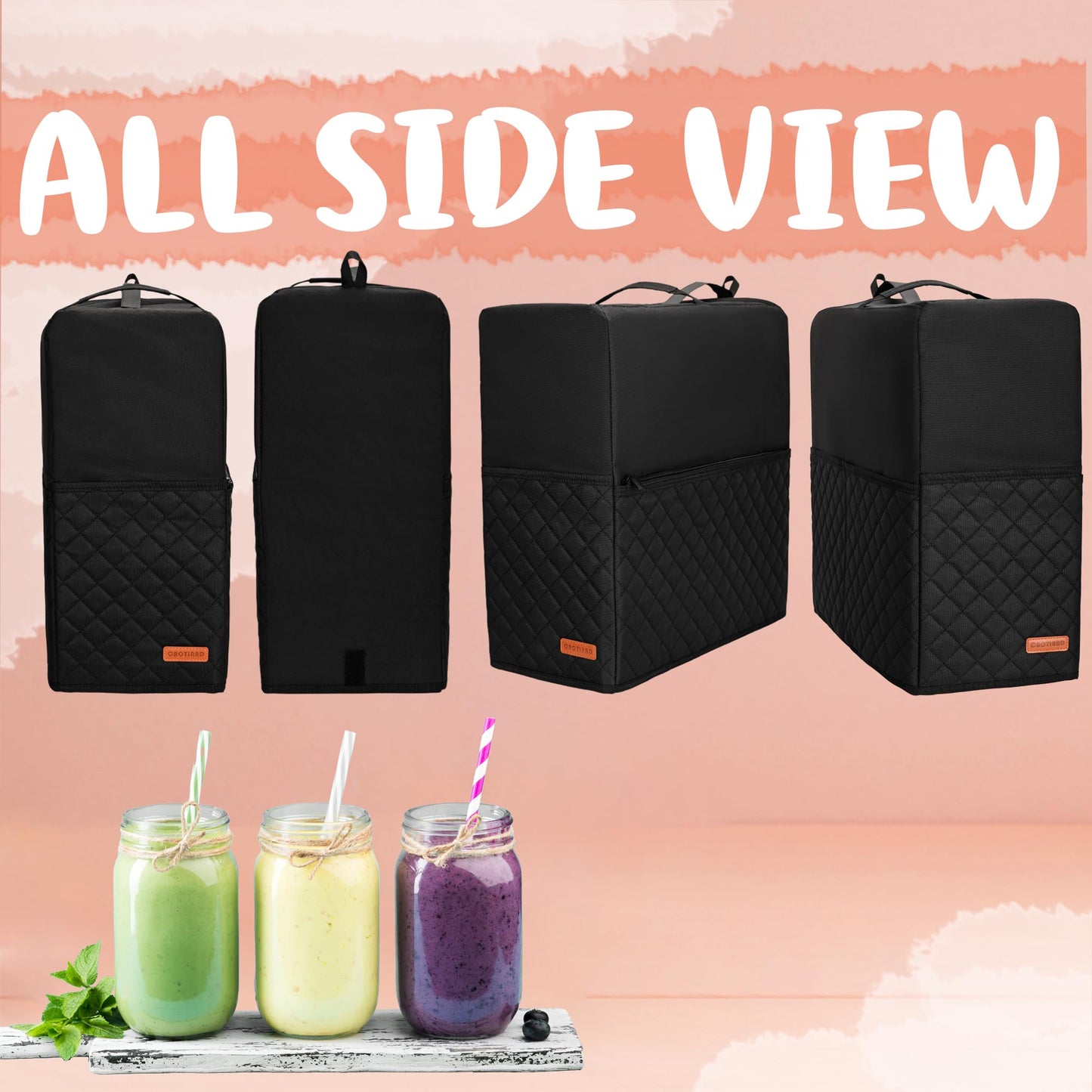 CROTIRAD Slushie Machine Cover for Ninja Slushy Frozen Drink Maker, Foldable Dust Cover for Ninja Slushie Machine, Easy Storage Fits Ninja Slushi Maker, Upgrade, Quilted Black