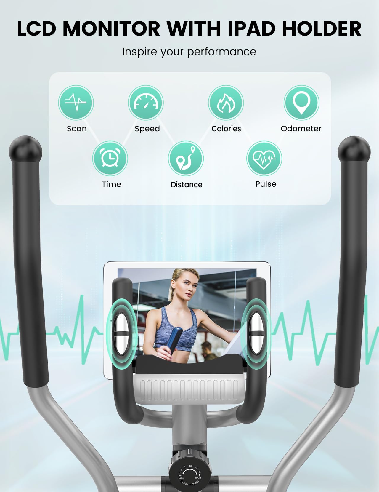 THERUN Elliptical Machine for Home, Hyper-Quiet Elliptical Exercise Machine, Compact Elliptical Trainer w/16 Levels Adjustable Resistance, 13.2LBS Flywheel, Pulse Sensor, LCD Monitor