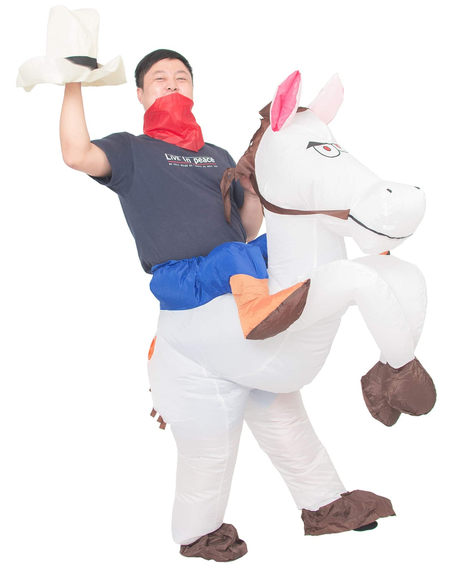 JYZCOS Inflatable Cowboy Costume Western Horse Fancy Dress for Men Women Halloween Party Suit (Adult White)
