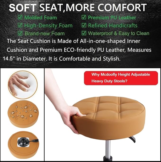 Height Adjustable Heavy Duty Stools Salon Stool Chair with Bell Glides for Home Bar Kitchen Office Shop Tattoo Lash Tech Pedicure (Camel with Bell Glides, Height 22 to 30 in)